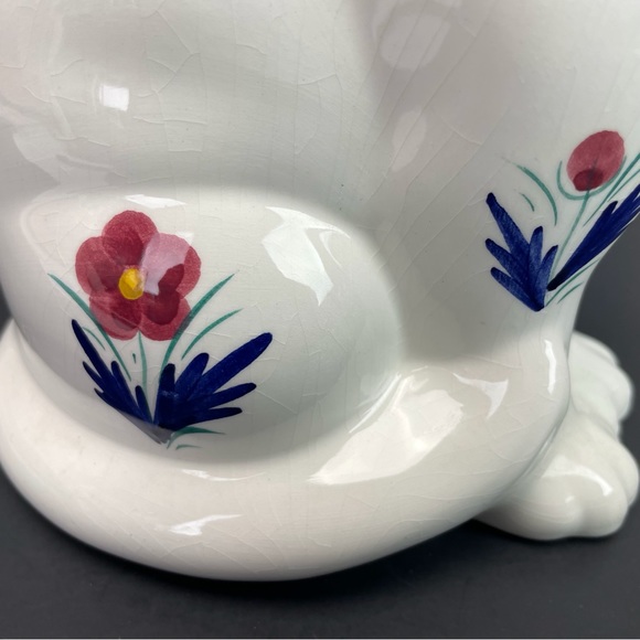 Elpa Ceramic Floral Cat Figurine Statue Kitten Kitty Alobaca Portugal Vintage - Picture 9 of 12